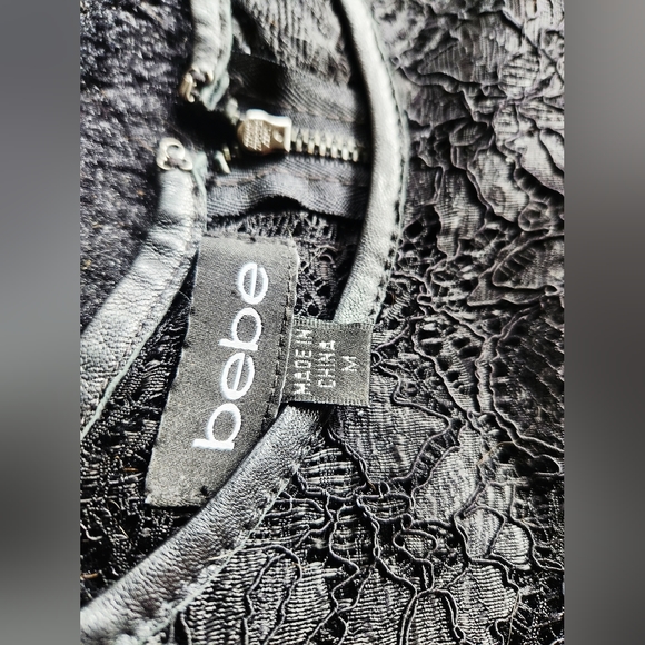 Bebe Leather & Lace Top M - Picture 3 of 6